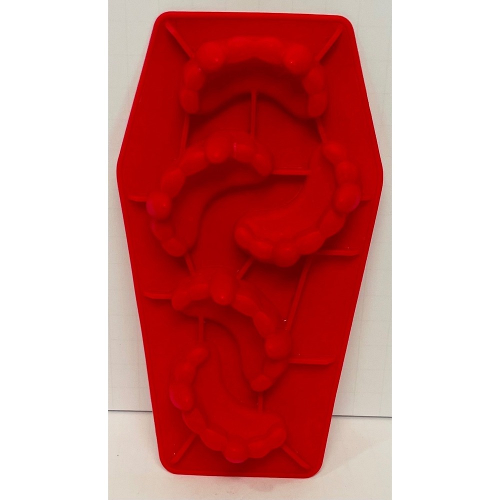 Fred Cold Blooded Vampire Teeth Red Coffin Ice Cube Halloween Silicone Mold 4x8"